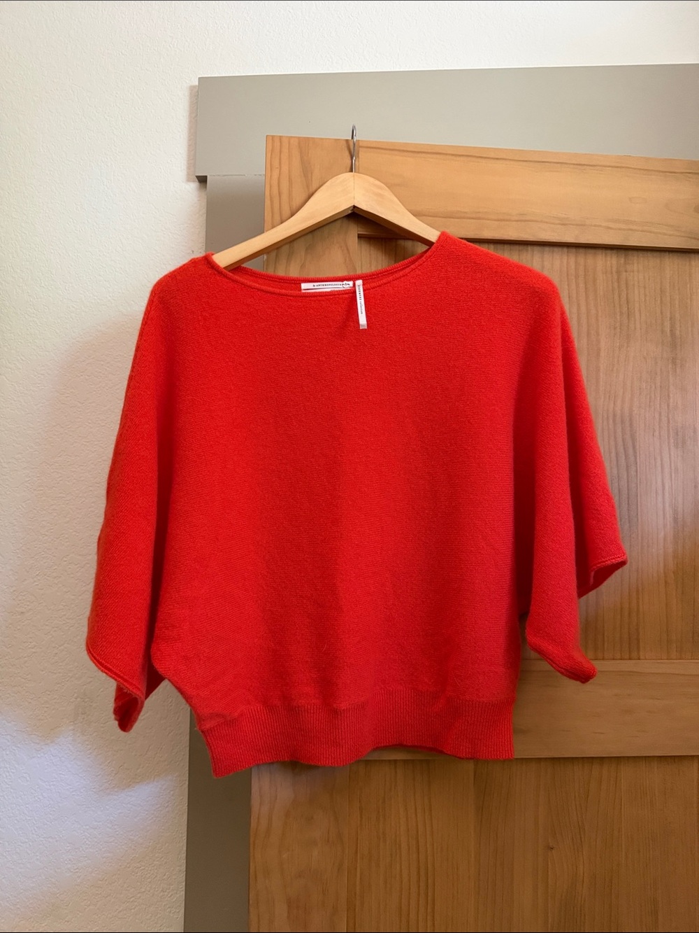 Anthropologie Red Boxy Crewneck Sweater